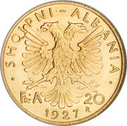 20 Franga Ari (Zog I) – Vorderseite