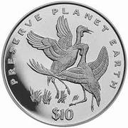 10 dollars (Grues cendrées) – revers