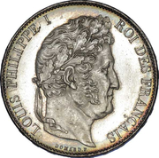 5 Francs - Louis Philippe I (Domard type, 3rd retouch, relief edge) -  obverse