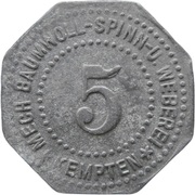 5 pfennig - Kempten (Mechanische Baumwollspinnerei) – avers