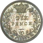 6 Pence - Victoria (1st portrait; 3rd type) -  dritto