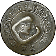 1½ Pence (Black Dog; H countermark on Cayenne colony 2 sous) – reverso