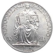 1 Lira - Pius XII – achterkant