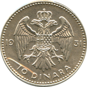 10 dinars (Royaume de Yougoslavie) – revers