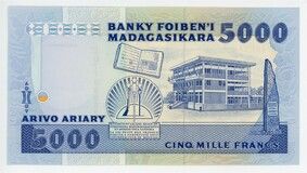 Photo 1 d'une vente de 5000 Francs / 1000 Ariary (1988)