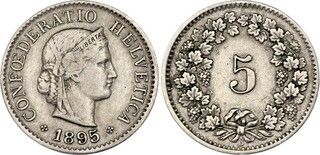 Afbeelding 1 van een verkocht 5 Rappen (Libertas; copper-nickel)
